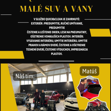 Quick&Clean- malé SUV a Vany -BMW X1, VW Tiguan, Mazda 3... 